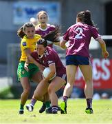 6 June 2021; Charlotte Cooney of Galway is tackled by Niamh Hegarty of Donegal during the Lidl Ladies Football National League match between Galway and Donegal at Tuam Stadium in Tuam, Galway. Photo by Piaras Ó Mídheach/Sportsfile