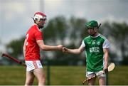 6 June 2021; Matthew Fee of Louth and Tom Keenan of Fermanagh fist bump after the Allianz Hurling League Roinn 3B match between Louth and Fermanagh at Louth Centre of Excellence in Darver, Louth. Photo by David Fitzgerald/Sportsfile