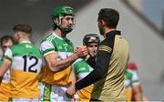 6 June 2021; Ben Conneely of Offaly is congratulated by Offaly manager Michael Fennelly after the Allianz Hurling League Division 2A Round 4 match between Offaly and Down at Bord na Móna O'Connor Park in Tullamore, Offaly. Photo by Sam Barnes/Sportsfile