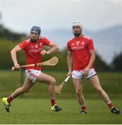 6 June 2021; Darren Geoghegan of Louth, left, and Seanie Crosbie during the Allianz Hurling League Roinn 3B match between Louth and Fermanagh at Louth Centre of Excellence in Darver, Louth. Photo by David Fitzgerald/Sportsfile