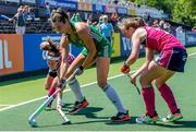 7 June 2021; Nicola Evans of Ireland in action against Rebecca Condie, left, and Kate Holmes of Scotland during the Women's EuroHockey Championships Pool A match between Ireland and Scotland at Wagener Hockey Stadium in Amstelveen, Netherlands. Photo by Gerrit van Keulen/Sportsfile