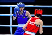 7 June 2021; Michaela Walsh of Ireland, left, and Stanimira Petrova of Bulgaria during their featherweight semi-final bout on day four of the Road to Tokyo European Boxing Olympic qualifying event at Le Grand Dome in Paris, France. Photo by Baptiste Fernandez/Sportsfile
