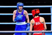 7 June 2021; Michaela Walsh of Ireland, left, and Stanimira Petrova of Bulgaria during their featherweight semi-final bout on day four of the Road to Tokyo European Boxing Olympic qualifying event at Le Grand Dome in Paris, France. Photo by Baptiste Fernandez/Sportsfile