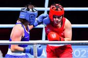 7 June 2021; Lauren Price of Great Britain, right, and Aoife O'Rourke of Ireland in their middleweight 75kg semi-final bout on day four of the Road to Tokyo European Boxing Olympic qualifying event at Le Grand Dome in Paris, France. Photo by Baptiste Fernandez/Sportsfile