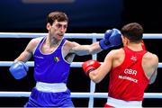 7 June 2021; Aidan Walsh of Ireland, left, and Pat McCormack of Great Britain in their welterweight 69kg semi-final bout on day four of the Road to Tokyo European Boxing Olympic qualifying event at Le Grand Dome in Paris, France. Photo by Baptiste Fernandez/Sportsfile