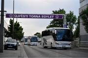 7 June 2021; The Republic of Ireland team buses arrive for a Republic of Ireland training session at Szusza Ferenc Stadion in Budapest, Hungary. Photo by Alex Nicodim/Sportsfile