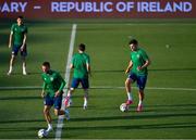 7 June 2021; John Egan, right, during a Republic of Ireland training session at Szusza Ferenc Stadion in Budapest, Hungary. Photo by Alex Nicodim/Sportsfile