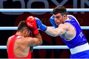 7 June 2021; Emmet Brennan of Ireland, right, and Liridon Nuha of Sweden in their light heavyweight 81kg Box Off for Olympic Place bout on day four of the Road to Tokyo European Boxing Olympic qualifying event at Le Grand Dome in Paris, France. Photo by Baptiste Fernandez/Sportsfile