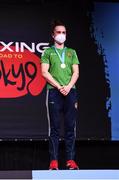 8 June 2021; Kellie Harrington of Ireland with her gold medal after winning her lightweight 60kg final bout against Caroline Dubois of Great Britain bout on day five of the Road to Tokyo European Boxing Olympic qualifying event at Le Grand Dome in Paris, France. Photo by Anthony Dibon/Sportsfile