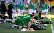 8 June 2021; Shane Duffy and his Republic of Ireland team-mates stretch before the international friendly match between Hungary and Republic of Ireland at Szusza Ferenc Stadion in Budapest, Hungary. Photo by Alex Nicodim/Sportsfile