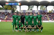 8 June 2021; The Republic of Ireland team, back row, from left, John Egan, Troy Parrott, Gavin Bazunu, Matt Doherty, Dara O'Shea, James McClean and Shane Duffy, with, front row, Conor Hourihane, Jason Knight, Josh Cullen and Adam Idah before the international friendly match between Hungary and Republic of Ireland at Szusza Ferenc Stadion in Budapest, Hungary. Photo by Alex Nicodim/Sportsfile