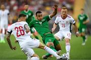 8 June 2021; Adam Idah of Republic of Ireland in action against Bendeguz Bolla, left, and Laszlo Kleinheisler of Hungary during the international friendly match between Hungary and Republic of Ireland at Szusza Ferenc Stadion in Budapest, Hungary. Photo by Alex Nicodim/Sportsfile