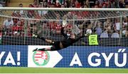 8 June 2021; Republic of Ireland goalkeeper Gavin Bazunu makes a save during the international friendly match between Hungary and Republic of Ireland at Szusza Ferenc Stadion in Budapest, Hungary. Photo by Alex Nicodim/Sportsfile