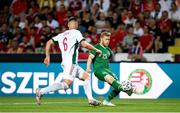 8 June 2021; Daryl Horgan of Republic of Ireland in action against Willi Orban of Hungary during the international friendly match between Hungary and Republic of Ireland at Szusza Ferenc Stadion in Budapest, Hungary. Photo by Alex Nicodim/Sportsfile