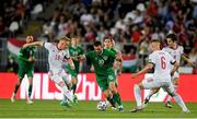 8 June 2021; Troy Parrott of Republic of Ireland in action against Kevin Varga, left, and Willi Orban of Hungary during the international friendly match between Hungary and Republic of Ireland at Szusza Ferenc Stadion in Budapest, Hungary. Photo by Alex Nicodim/Sportsfile