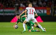 8 June 2021; Jason Knight of Republic of Ireland in action against András Schafer of Hungary during the international friendly match between Hungary and Republic of Ireland at Szusza Ferenc Stadion in Budapest, Hungary. Photo by Alex Nicodim/Sportsfile