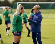 8 June 2021; Manager Vera Pauw and Aoife Colvill during a Republic of Ireland women training session at Versalavollur in Reykjavik, Iceland. Photo by Eythor Arnason/Sportsfile