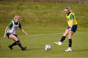 8 June 2021; Louise Quinn, right, and Saoirse Noonan during a Republic of Ireland women training session at Versalavollur in Reykjavik, Iceland. Photo by Eythor Arnason/Sportsfile