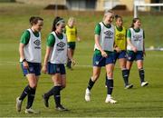 8 June 2021; Players, from left, Áine O'Gorman, Roma McLaughlin, Louise Quinn, Rianna Jarrett and Niamh Fahey during a Republic of Ireland women training session at Versalavollur in Reykjavik, Iceland. Photo by Eythor Arnason/Sportsfile