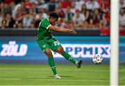 8 June 2021; Chiedozie Ogbene of Republic of Ireland has a shot on goal on goal during the international friendly match between Hungary and Republic of Ireland at Szusza Ferenc Stadion in Budapest, Hungary. Photo by Alex Nicodim/Sportsfile