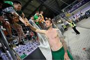 8 June 2021; Shane Duffy of Republic of Ireland with supporters following the international friendly match between Hungary and Republic of Ireland at Szusza Ferenc Stadion in Budapest, Hungary. Photo by Alex Nicodim/Sportsfile