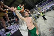 8 June 2021; Shane Duffy of Republic of Ireland with supporters following the international friendly match between Hungary and Republic of Ireland at Szusza Ferenc Stadion in Budapest, Hungary. Photo by Alex Nicodim/Sportsfile