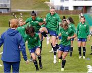 8 June 2021; Players warm up during a Republic of Ireland women training session at Versalavollur in Reykjavik, Iceland. Photo by Eythor Arnason/Sportsfile