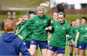 8 June 2021; Éabha O'Mahony, left, and Roma McLaughlin during a Republic of Ireland women training session at Versalavollur in Reykjavik, Iceland. Photo by Eythor Arnason/Sportsfile