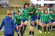 8 June 2021; Jessica Ziu, left, and Jamie Finn during a Republic of Ireland women training session at Versalavollur in Reykjavik, Iceland. Photo by Eythor Arnason/Sportsfile