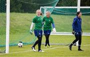 8 June 2021; Goalkeepers, from left, Courtney Brosnan, Grace Moloney and Eve Badana during a Republic of Ireland women training session at Versalavollur in Reykjavik, Iceland. Photo by Eythor Arnason/Sportsfile