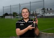 9 June 2021; Gráinne Egan of Offaly with the PwC GPA Women's Player of the Month in Camogie at Tullamore GAA club in Offaly.  Photo by Piaras Ó Mídheach/Sportsfile