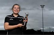 9 June 2021; Gráinne Egan of Offaly with the PwC GPA Women's Player of the Month in Camogie at Tullamore GAA club in Offaly.  Photo by Piaras Ó Mídheach/Sportsfile