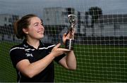 9 June 2021; Gráinne Egan of Offaly with the PwC GPA Women's Player of the Month in Camogie at Tullamore GAA club in Offaly.  Photo by Piaras Ó Mídheach/Sportsfile