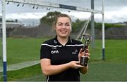 9 June 2021; Gráinne Egan of Offaly with the PwC GPA Women's Player of the Month in Camogie at Tullamore GAA club in Offaly.  Photo by Piaras Ó Mídheach/Sportsfile