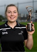 9 June 2021; Gráinne Egan of Offaly with the PwC GPA Women's Player of the Month in Camogie at Tullamore GAA club in Offaly.  Photo by Piaras Ó Mídheach/Sportsfile