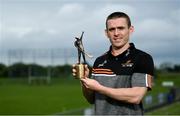 9 June 2021; Antrim hurler Ciaran Clarke with his PwC GAA / GPA Player of the Month award in Hurling for May 2021 at Páirc Mac Uílín, in Ballycastle, County Antrim.  Photo by Harry Murphy/Sportsfile