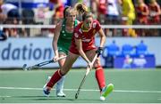 9 June 2021; Maria Lopez of Spain in action against Sarah Hawkshaw of Ireland during the Women's EuroHockey Championships Pool A match between Ireland and Spain at Wagener Hockey Stadium in Amstelveen, Netherlands. Photo by Gerrit van Keulen/Sportsfile