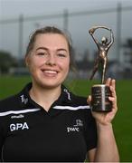 9 June 2021; Gráinne Egan of Offaly with the PwC GPA Women's Player of the Month in Camogie at Tullamore GAA club in Offaly.  Photo by Piaras Ó Mídheach/Sportsfile