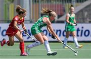 9 June 2021; Sarah Hawkshaw of Ireland in action against Georgina Oliva of Spain during the Women's EuroHockey Championships Pool A match between Ireland and Spain at Wagener Hockey Stadium in Amstelveen, Netherlands. Photo by Gerrit van Keulen/Sportsfile