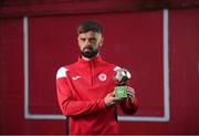 10 June 2021; Greg Bolger of Sligo Rovers poses with the SSE Airtricity / SWI Player of the Month Award for May 2021 at The Showgrounds in Sligo. Photo by Stephen McCarthy/Sportsfile