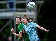 9 June 2021; Maria Reynolds of Republic of Ireland and Aimee Neal of Northern Ireland contest a header during the Women's U19 International Friendly between Republic of Ireland and Northern Ireland at AUL Complex in Dublin. Photo by Piaras Ó Mídheach/Sportsfile