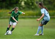 9 June 2021; Aoife Horgan of Republic of Ireland in action against Tierna Bell of Northern Ireland during the Women's U19 International Friendly between Republic of Ireland and Northern Ireland at AUL Complex in Dublin. Photo by Piaras Ó Mídheach/Sportsfile