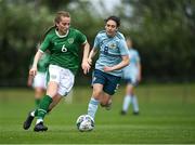 9 June 2021; Aoibheann Clancy of Republic of Ireland in action against Rhyleigh Marks of Northern Ireland during the Women's U19 International Friendly between Republic of Ireland and Northern Ireland at AUL Complex in Dublin. Photo by Piaras Ó Mídheach/Sportsfile