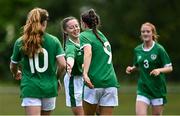 9 June 2021; Jessica Neville of Republic of Ireland, centre, celebrates with team-mate Rebecca Watkins, after Watkins scored their side's second goal, during the Women's U19 International Friendly between Republic of Ireland and Northern Ireland at AUL Complex in Dublin. Photo by Piaras Ó Mídheach/Sportsfile