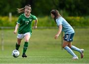 9 June 2021; Abbie Callanan of Republic of Ireland in action against Tierna Bell of Northern Ireland during the Women's U19 International Friendly between Republic of Ireland and Northern Ireland at AUL Complex in Dublin. Photo by Piaras Ó Mídheach/Sportsfile