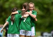 9 June 2021; Muireann Devaney of Republic of Ireland, right, celebrates with team-mates Rebecca Watkins, and Aoife Horgan, left, after Watkins scored their side's first goal during the Women's U19 International Friendly between Republic of Ireland and Northern Ireland at AUL Complex in Dublin. Photo by Piaras Ó Mídheach/Sportsfile