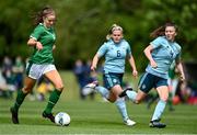 9 June 2021; Rebecca Watkins of Republic of Ireland in action against Helen Parker, 6, and Aimee Neal of Northern Ireland during the Women's U19 International Friendly between Republic of Ireland and Northern Ireland at AUL Complex in Dublin. Photo by Piaras Ó Mídheach/Sportsfile