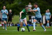 9 June 2021; Maria Reynolds of Republic of Ireland in action against Tierna Bell of Northern Ireland during the Women's U19 International Friendly between Republic of Ireland and Northern Ireland at AUL Complex in Dublin. Photo by Piaras Ó Mídheach/Sportsfile