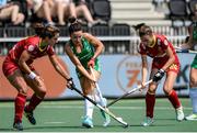 9 June 2021; Anna O'Flanagan of Ireland in action against Lola Riera, left, and Alejandra Torres-Quevedo of Spain during the Women's EuroHockey Championships Pool A match between Ireland and Spain at Wagener Hockey Stadium in Amstelveen, Netherlands. Photo by Gerrit van Keulen/Sportsfile