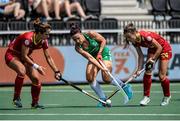 9 June 2021; Anna O'Flanagan of Ireland in action against Lola Riera, left, and Alejandra Torres-Quevedo of Spain during the Women's EuroHockey Championships Pool A match between Ireland and Spain at Wagener Hockey Stadium in Amstelveen, Netherlands. Photo by Gerrit van Keulen/Sportsfile